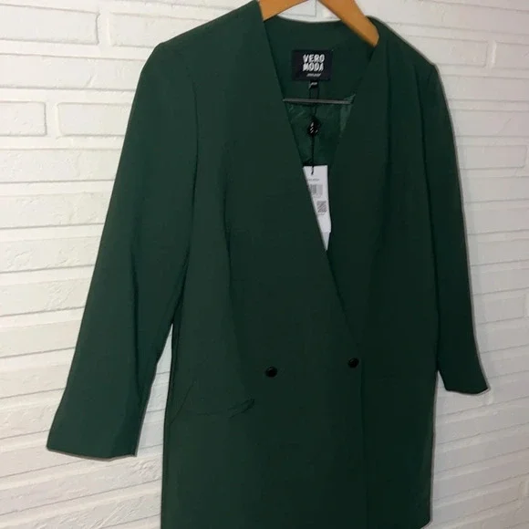 Vero Moda Dark Green 3/4 Sleeve Long Blazer, Women’s Size Medium - Picture 2 of 8